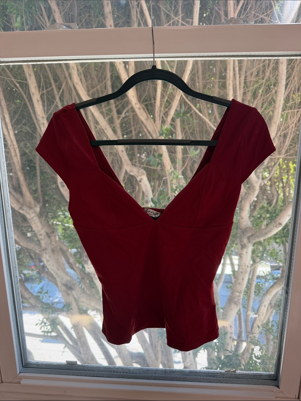 Free People Women’s Deep V Neck Cap Sleeve Top - Red